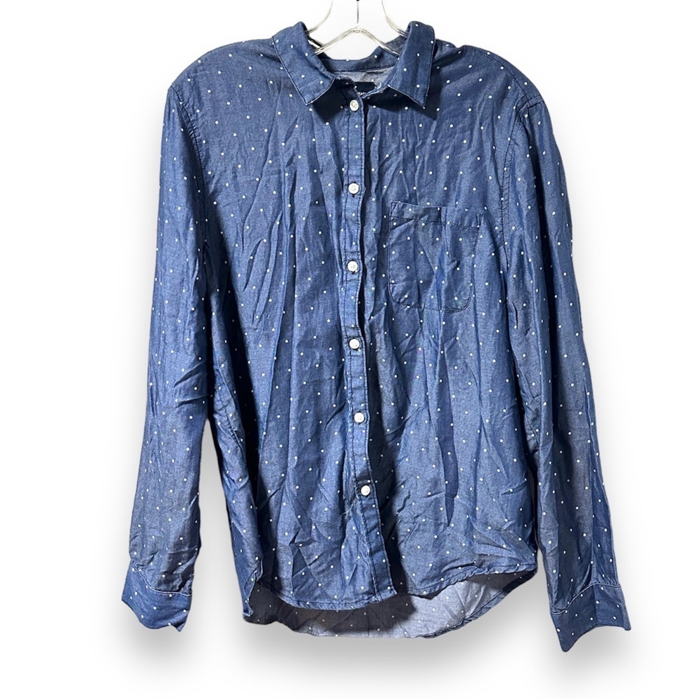 American Eagle Blue Lyocell Star Print Button Up Shirt Women’s Size Large Top